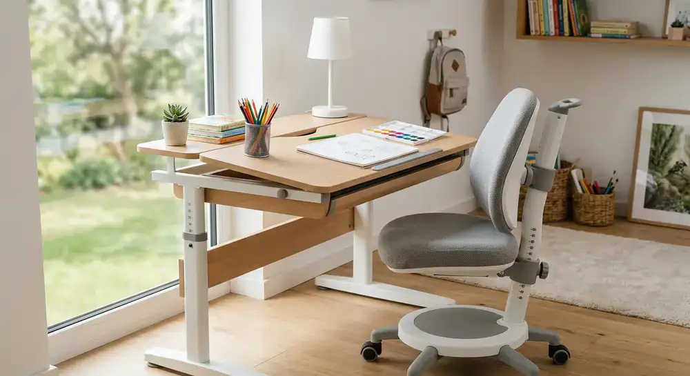 Adjustable children's study desk and ergonomic chair