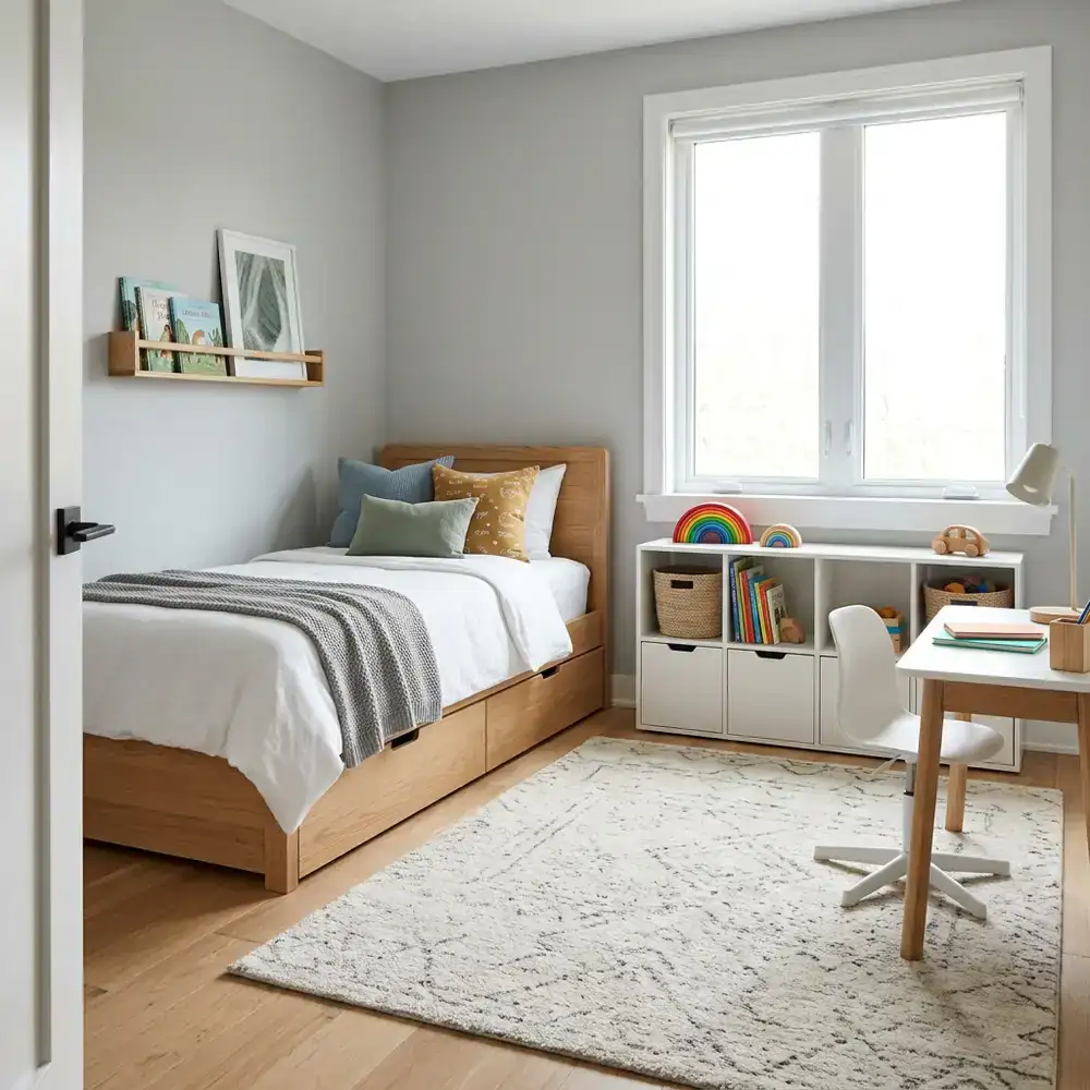 Bright and modern children's bedroom featuring SolidLeads Kids furniture